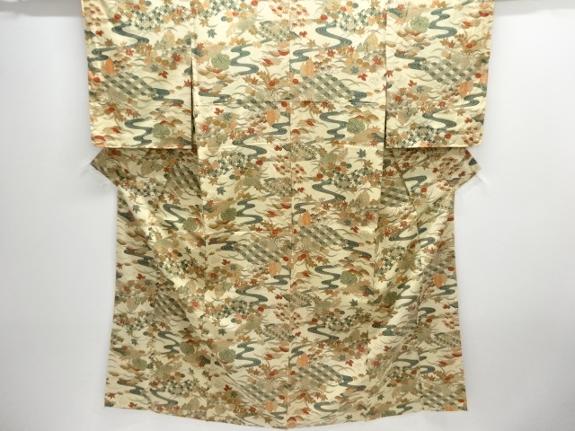 未使用品　流水に草花模様上代紬着物